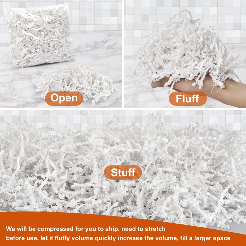 Darfukei Shredded Paper For Gift Baskets  8oz Crinkle Paper  White Crinkle Paper Filler  Crinkle Cut Paper Shred For Birthdays  Weddings Boxes Bags  Basket Filler Anniversaries Gift Wrapping - Image 3